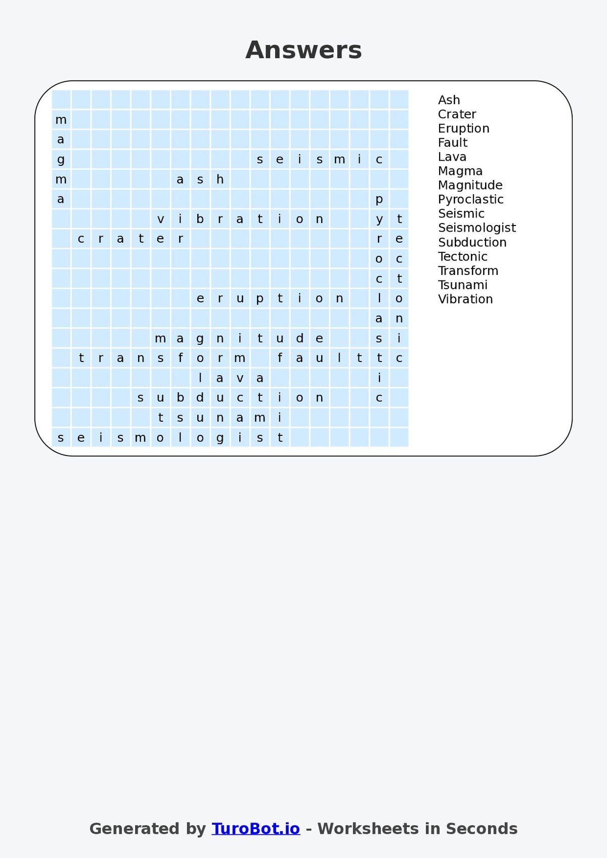 Vocabulary - Year 7 - Find a Word - Volcanoes and Earthquakes – Free Find a Word Worksheet