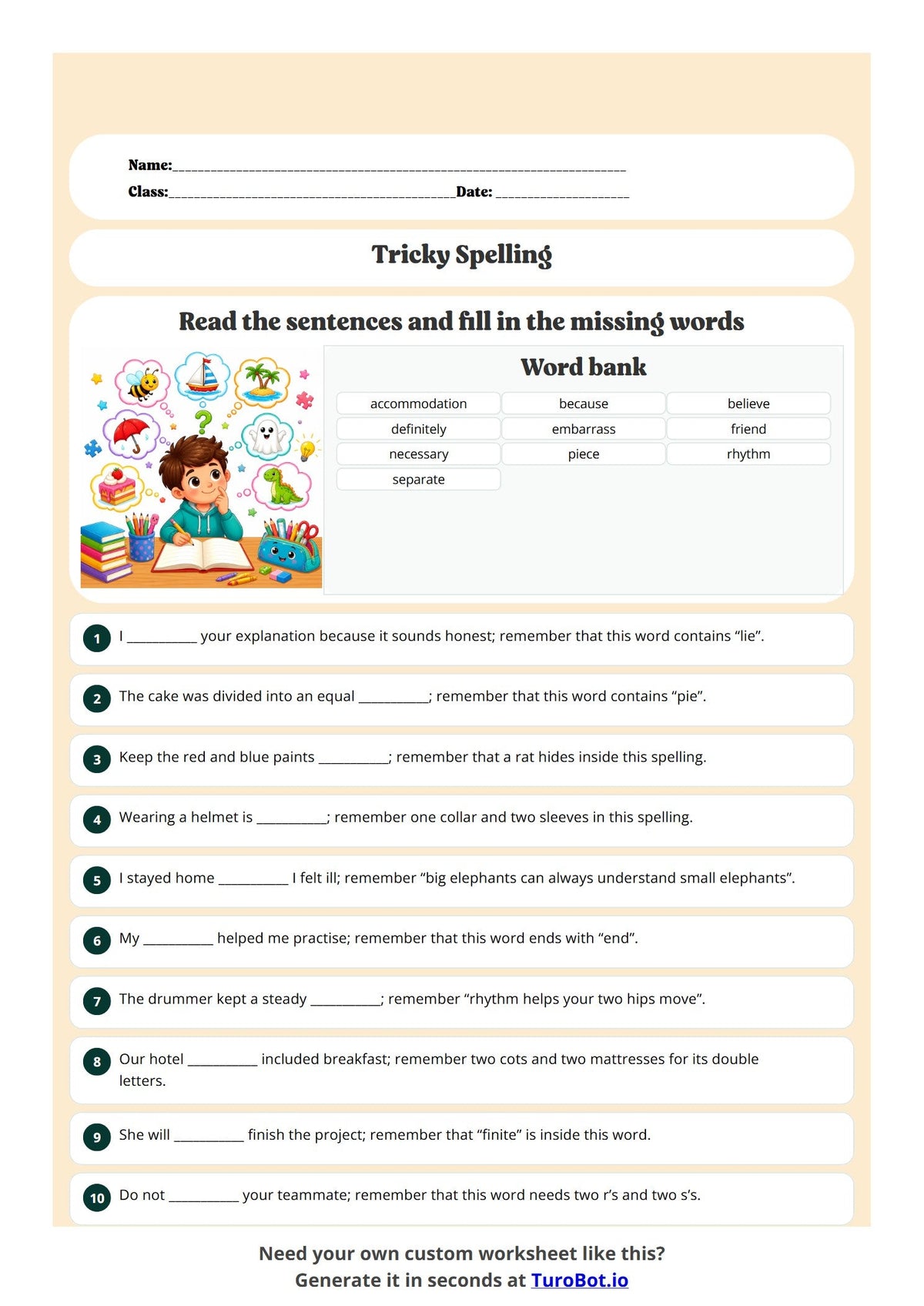 Free Year 6 English Worksheet - Tricky Spelling preview