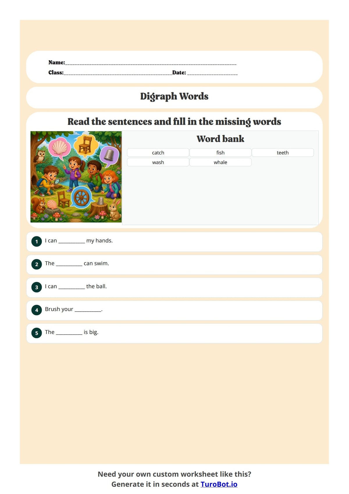 Free Year 1 English Worksheet - Digraph Words preview