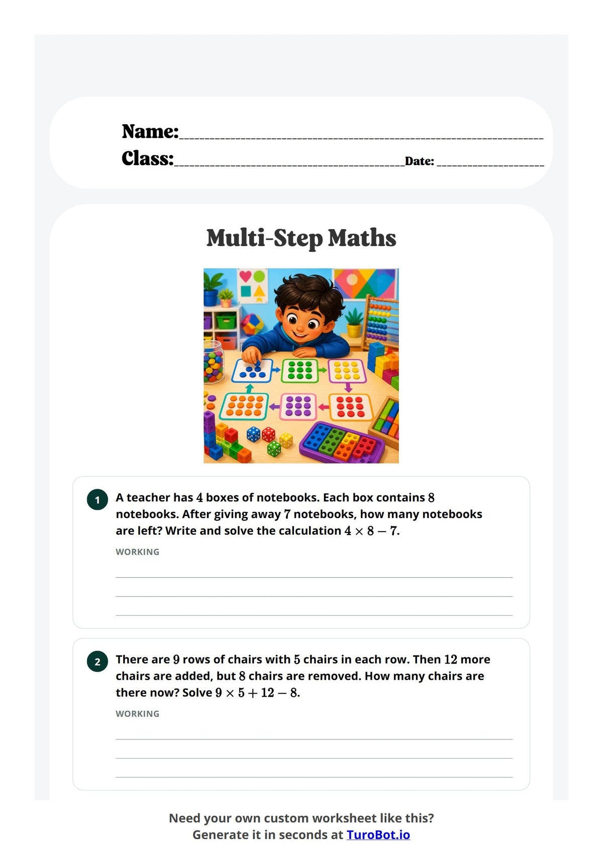 Free Year 5 Math Worksheet - Multi-Step Math preview