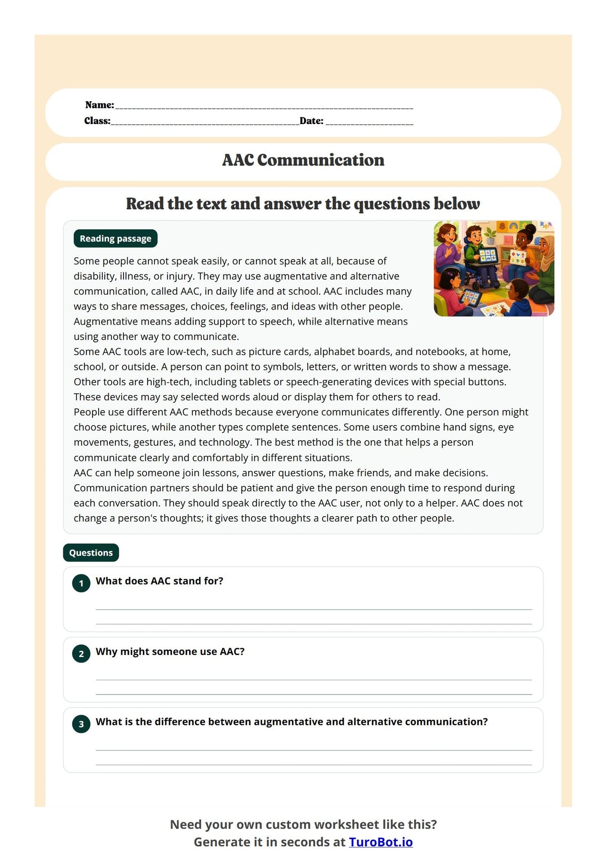 Free Year 4 Worksheet - AAC Communication preview