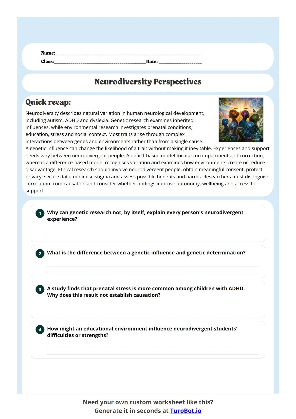 Free Year 12 Science Worksheet - Neurodiversity Perspectives preview