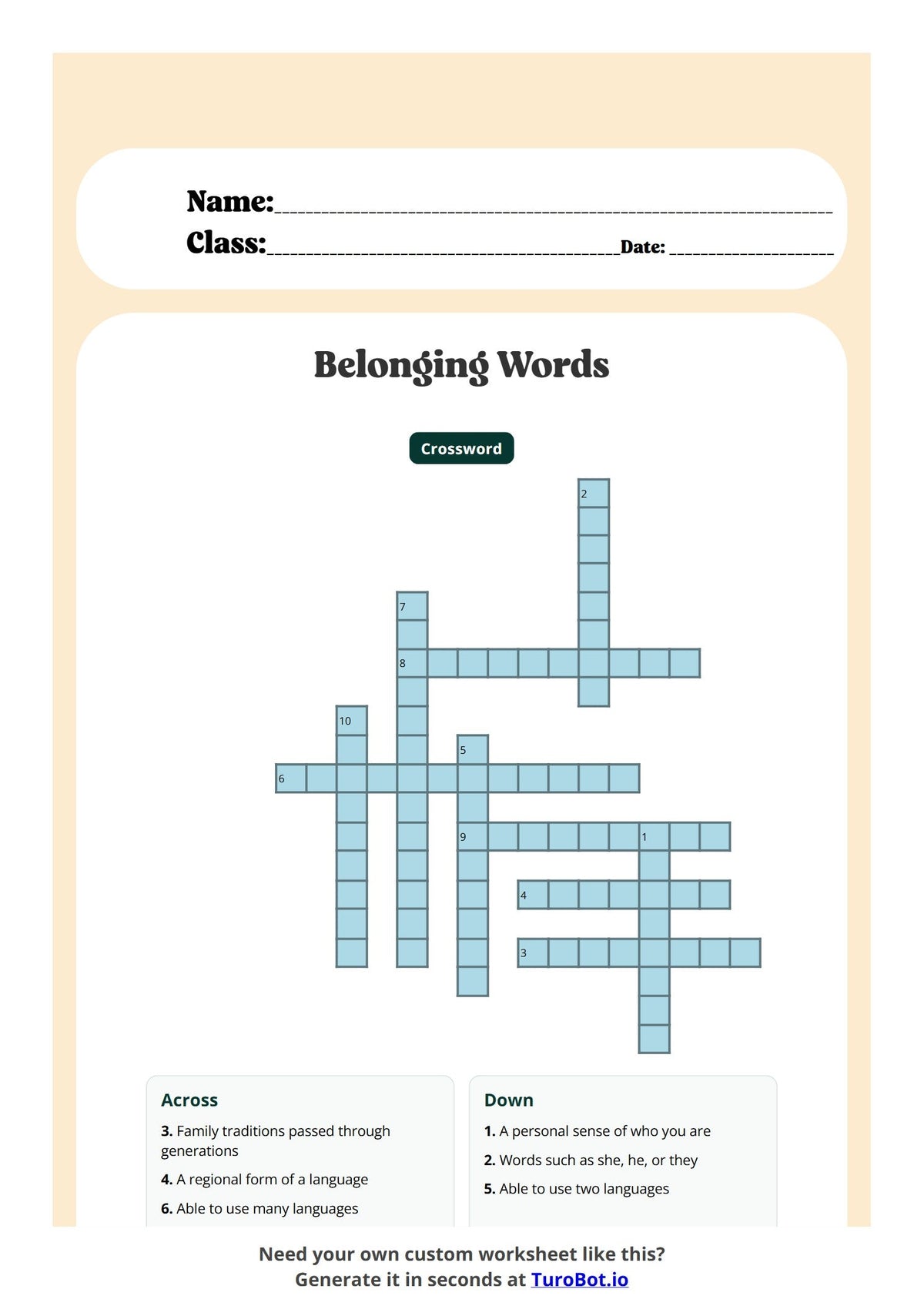 Free Year 6 Language Worksheet - Belonging Words preview