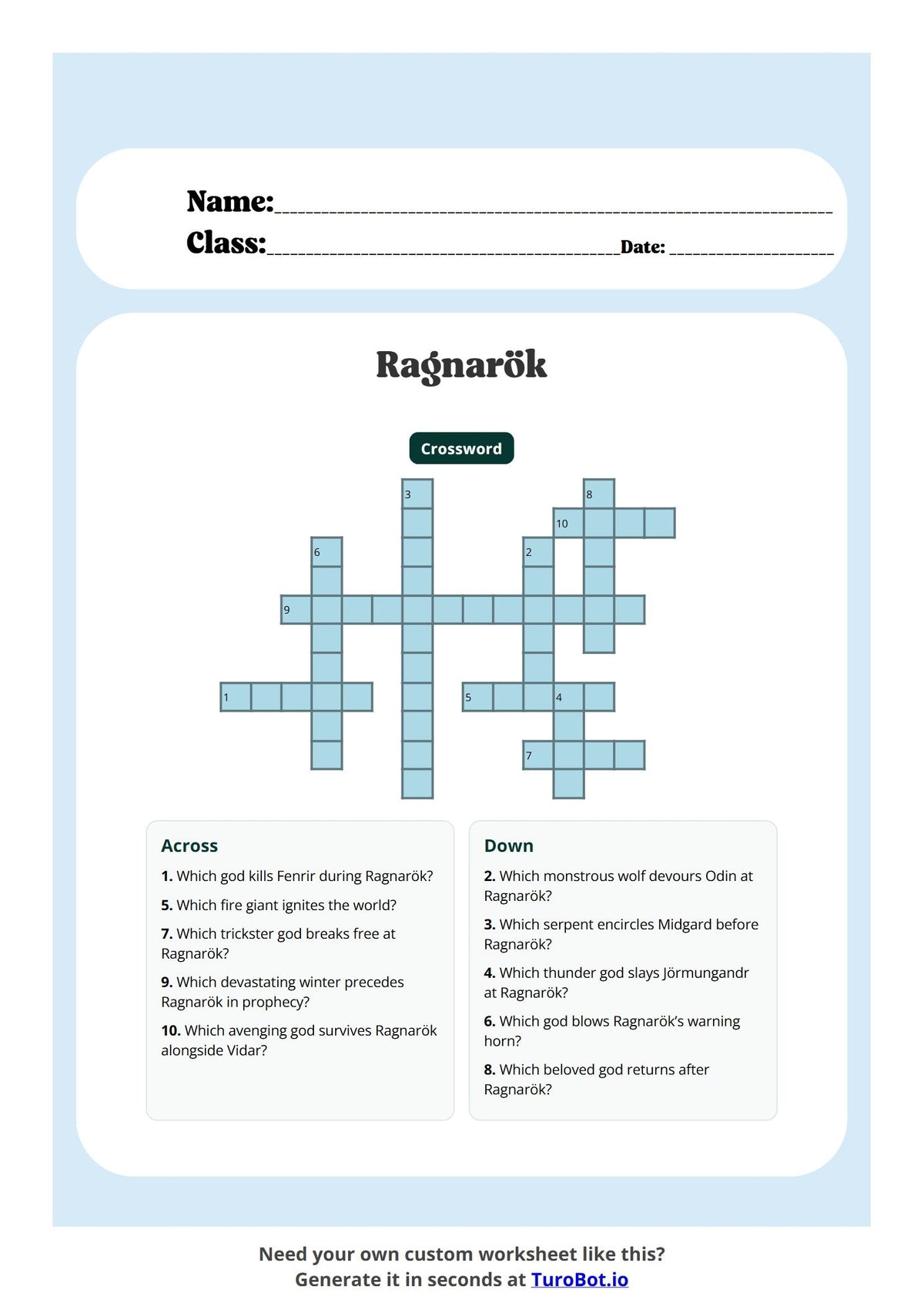 Free Year 9 History Worksheet - Ragnarök preview