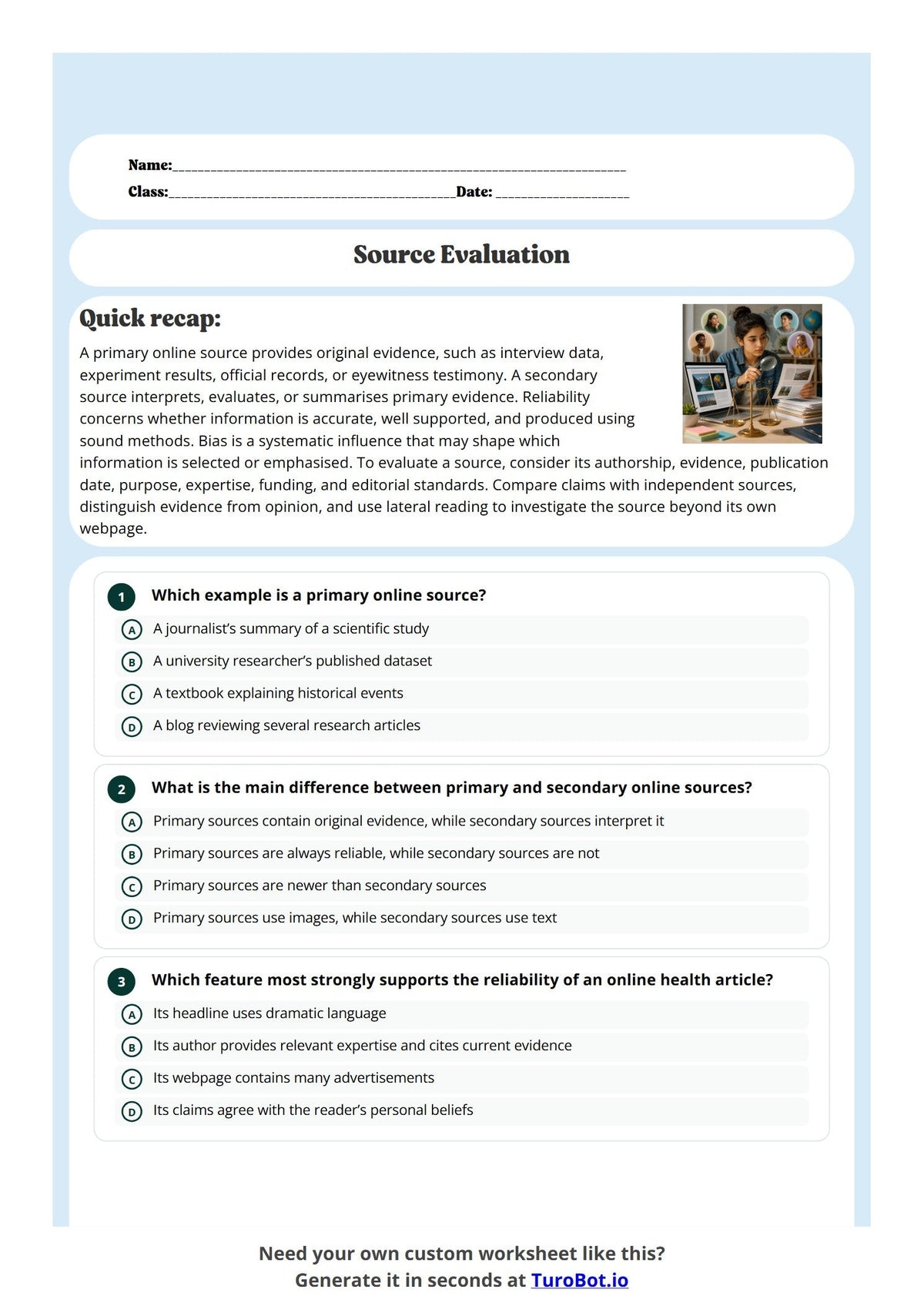 Free Year 11 Media and Literacy Worksheet - Source Evaluation preview