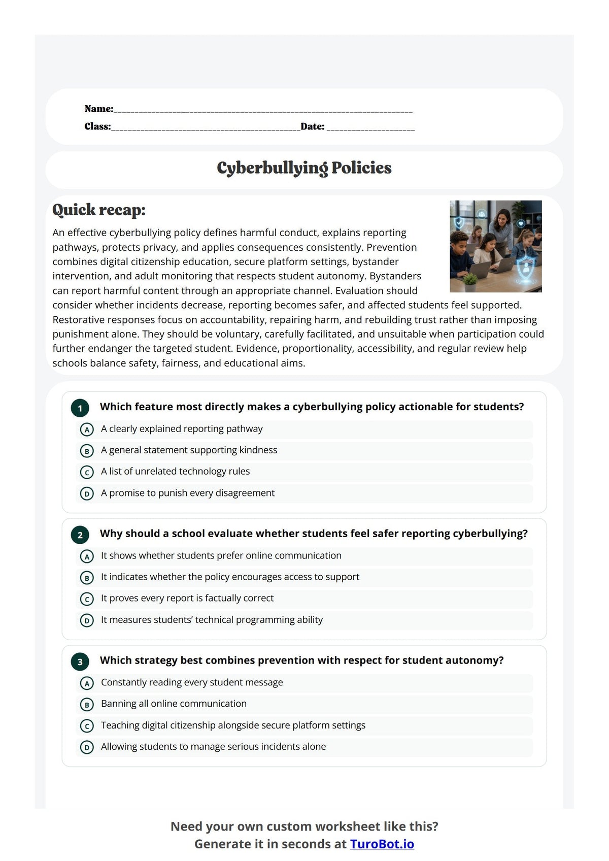 Free Year 12 Media and Literacy Worksheet - Cyberbullying Policies preview