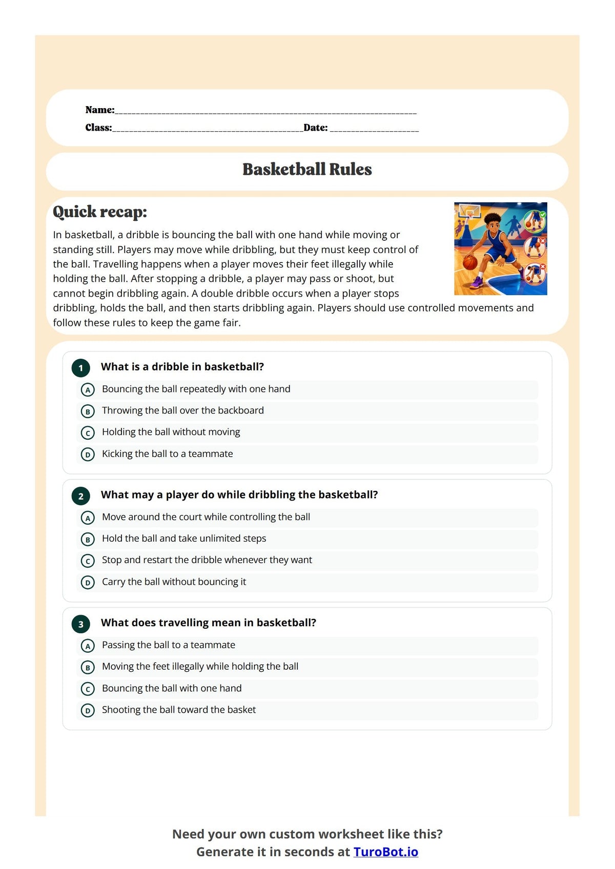 Free Year 5 Worksheet - Basketball Rules preview