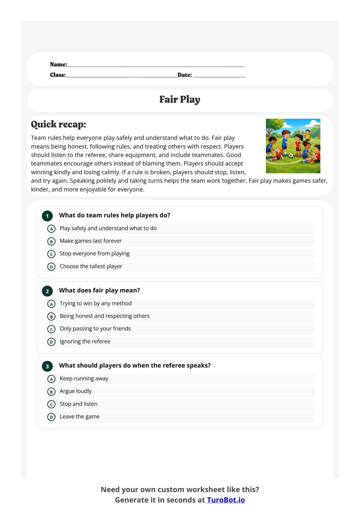 Free Year 3 Worksheet - Fair Play preview