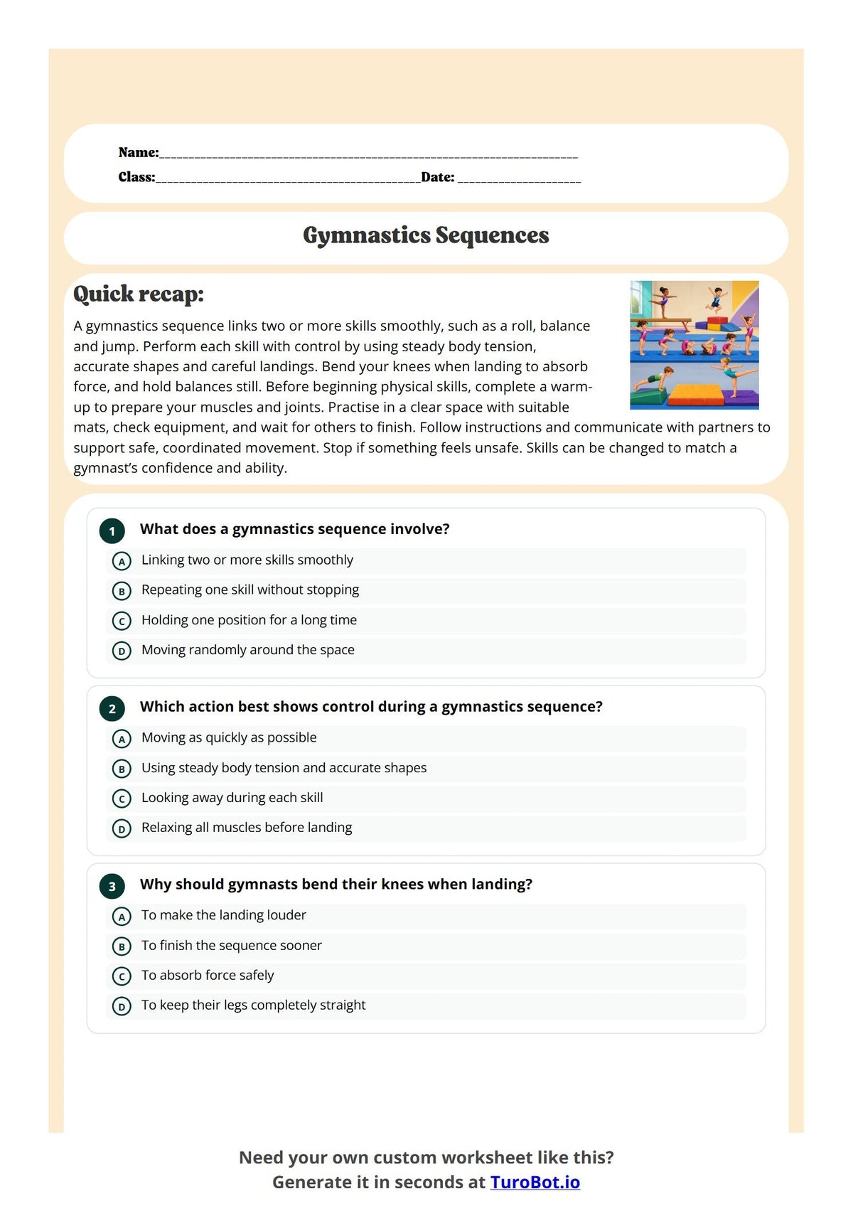 Free Year 6 Worksheet - Gymnastics Sequences preview