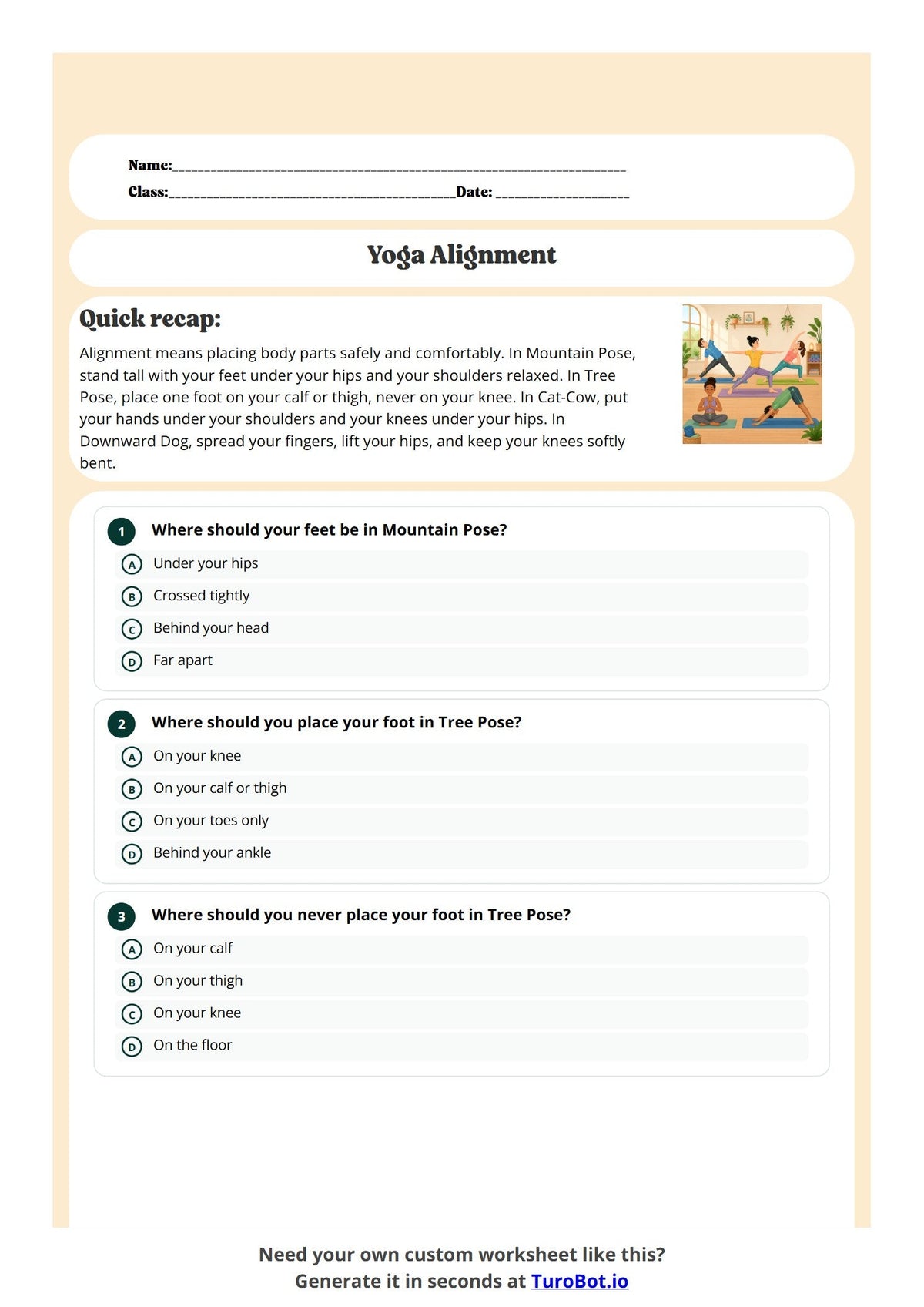 Free Year 3 Worksheet - Yoga Alignment preview