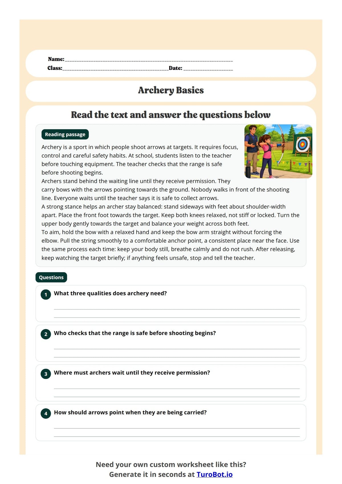 Free Year 5 Worksheet - Archery Basics preview