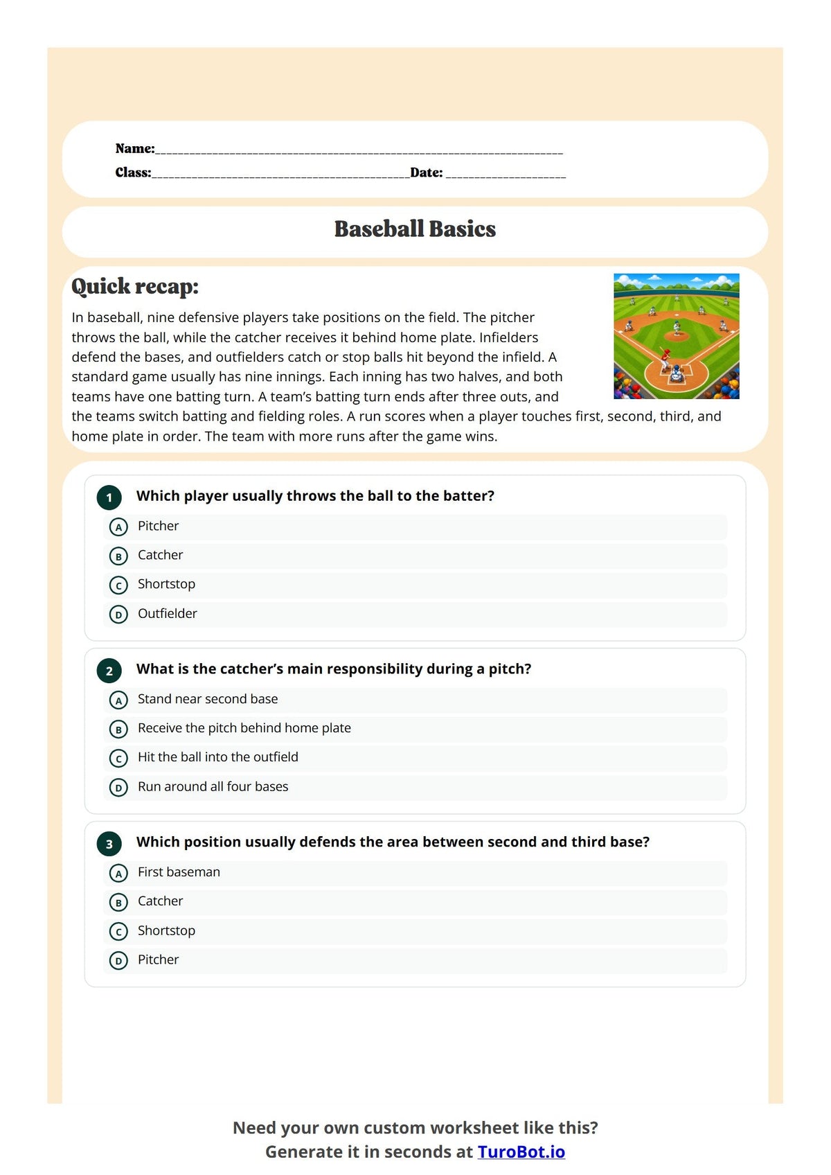 Free Year 6 Worksheet - Baseball Basics preview
