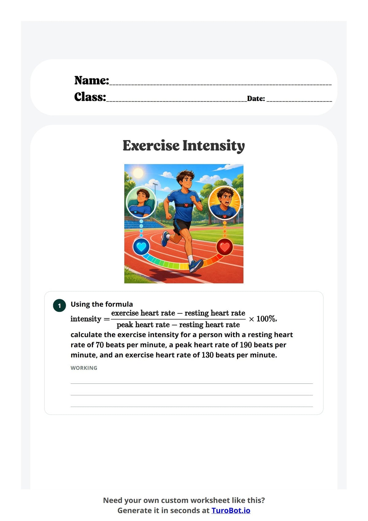 Free Year 7 Worksheet - Exercise Intensity preview