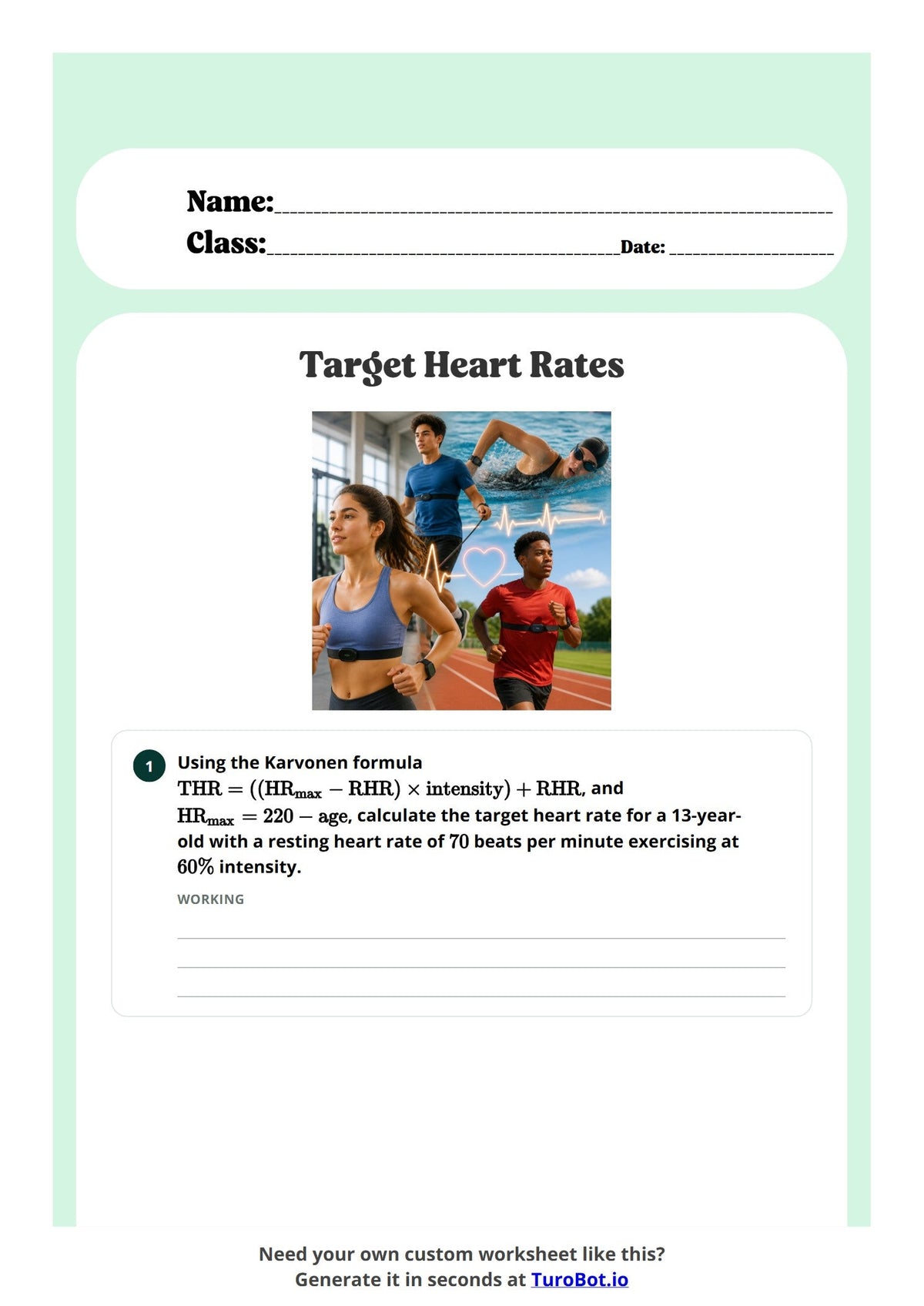 Free Year 8 Worksheet - Target Heart Rates preview
