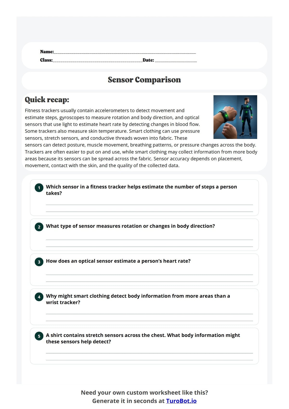 Free Year 8 Worksheet - Sensor Comparison preview