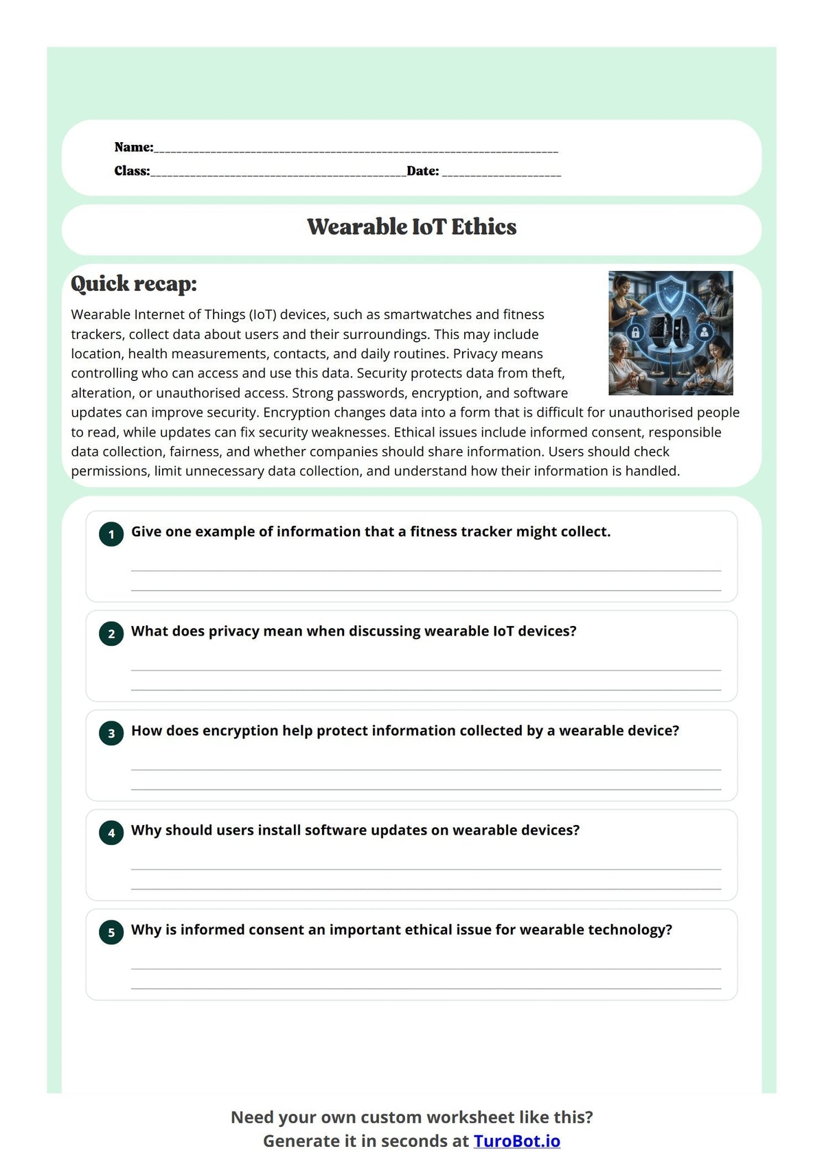 Free Year 10 Worksheet - Wearable IoT Ethics preview