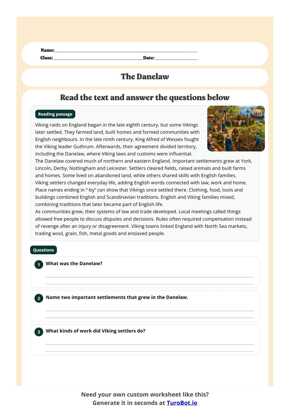 Free Year 6 History Worksheet - The Danelaw preview