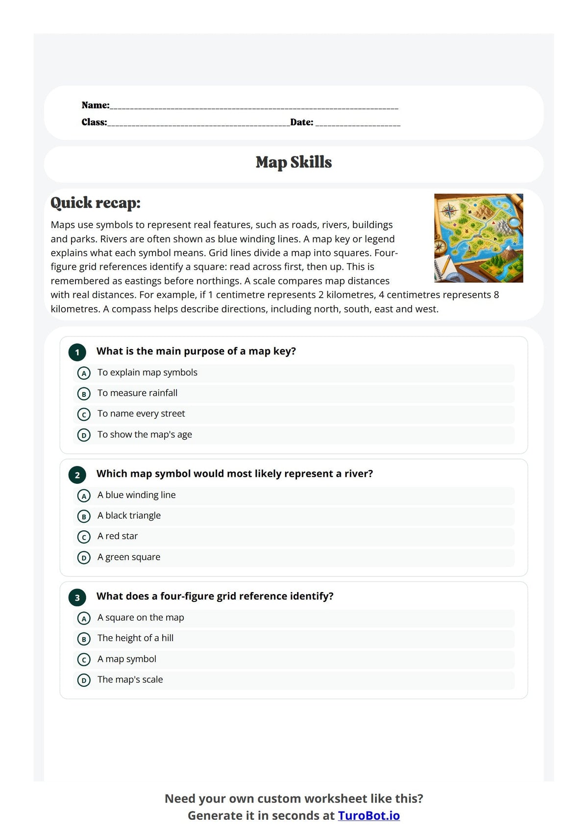 Free Year 5 History Worksheet - Map Skills preview