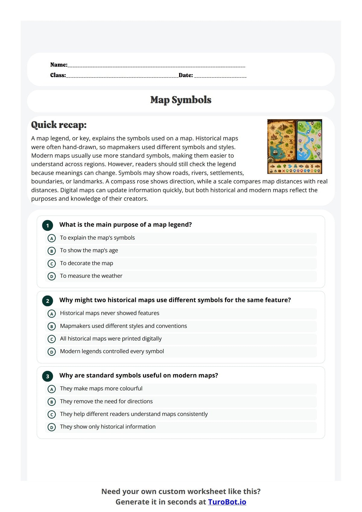 Free Year 6 History Worksheet - Comparing Historical and Modern Map preview