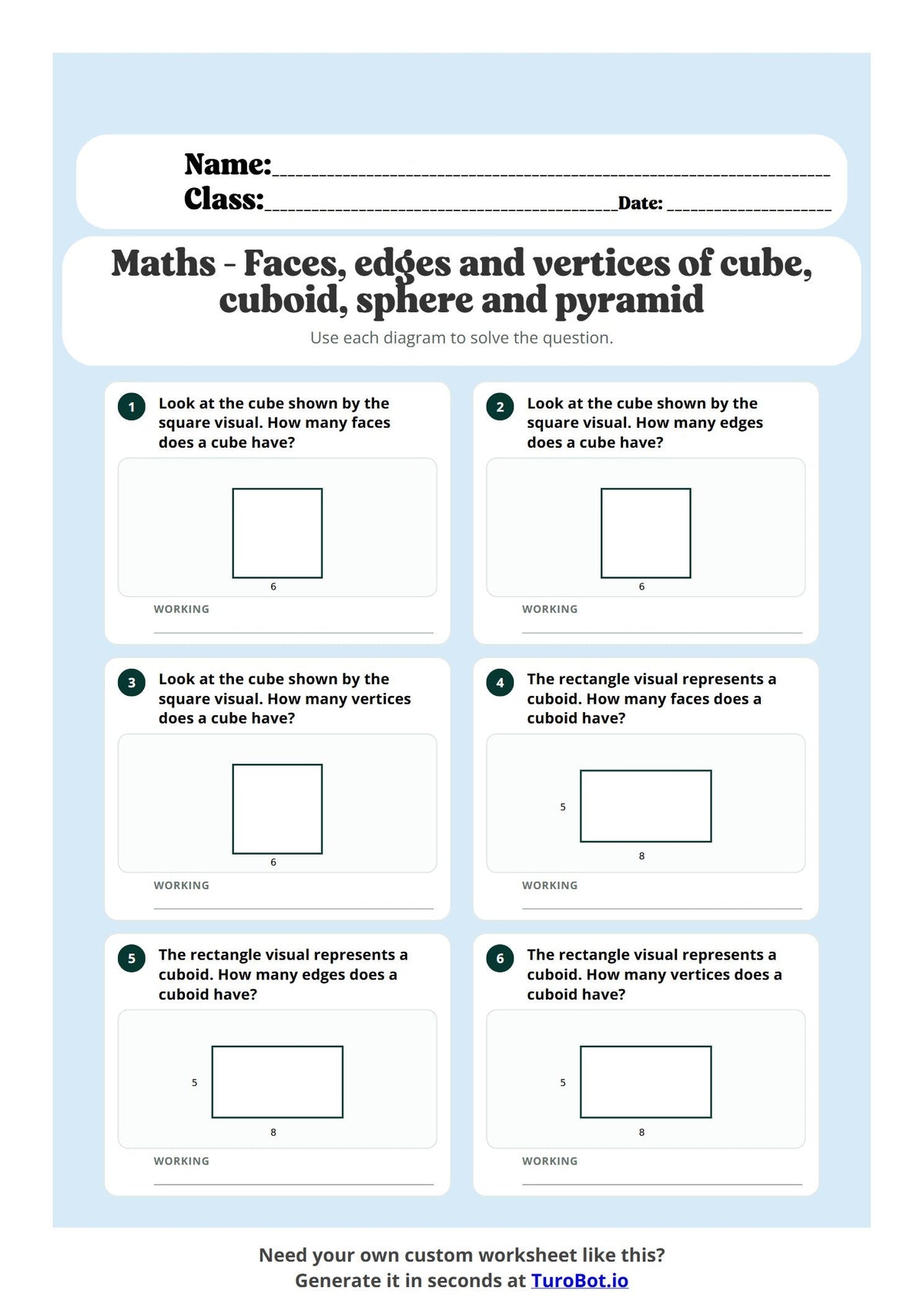 Free Year 3 Math Worksheet - Faces, edges and vertices of 3D Shapes preview