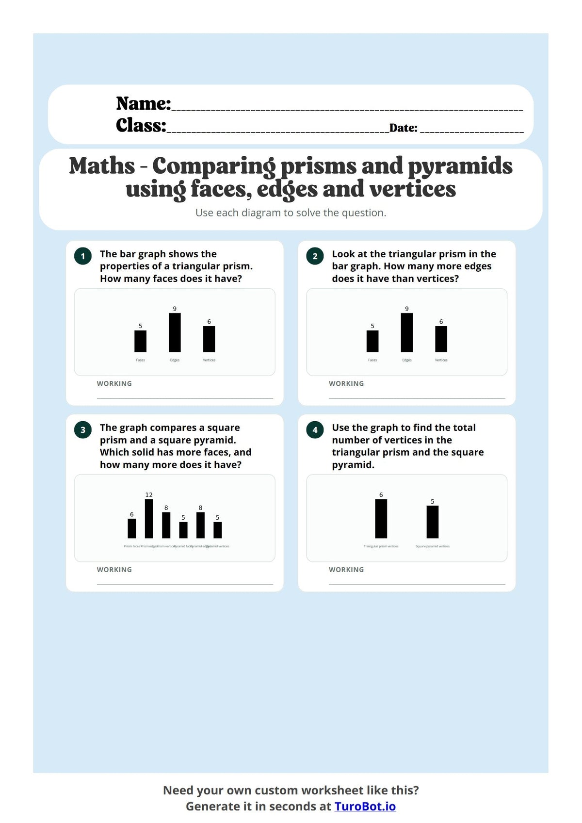 Free Year 5 Math Worksheet - Comparing prisms and pyramids preview