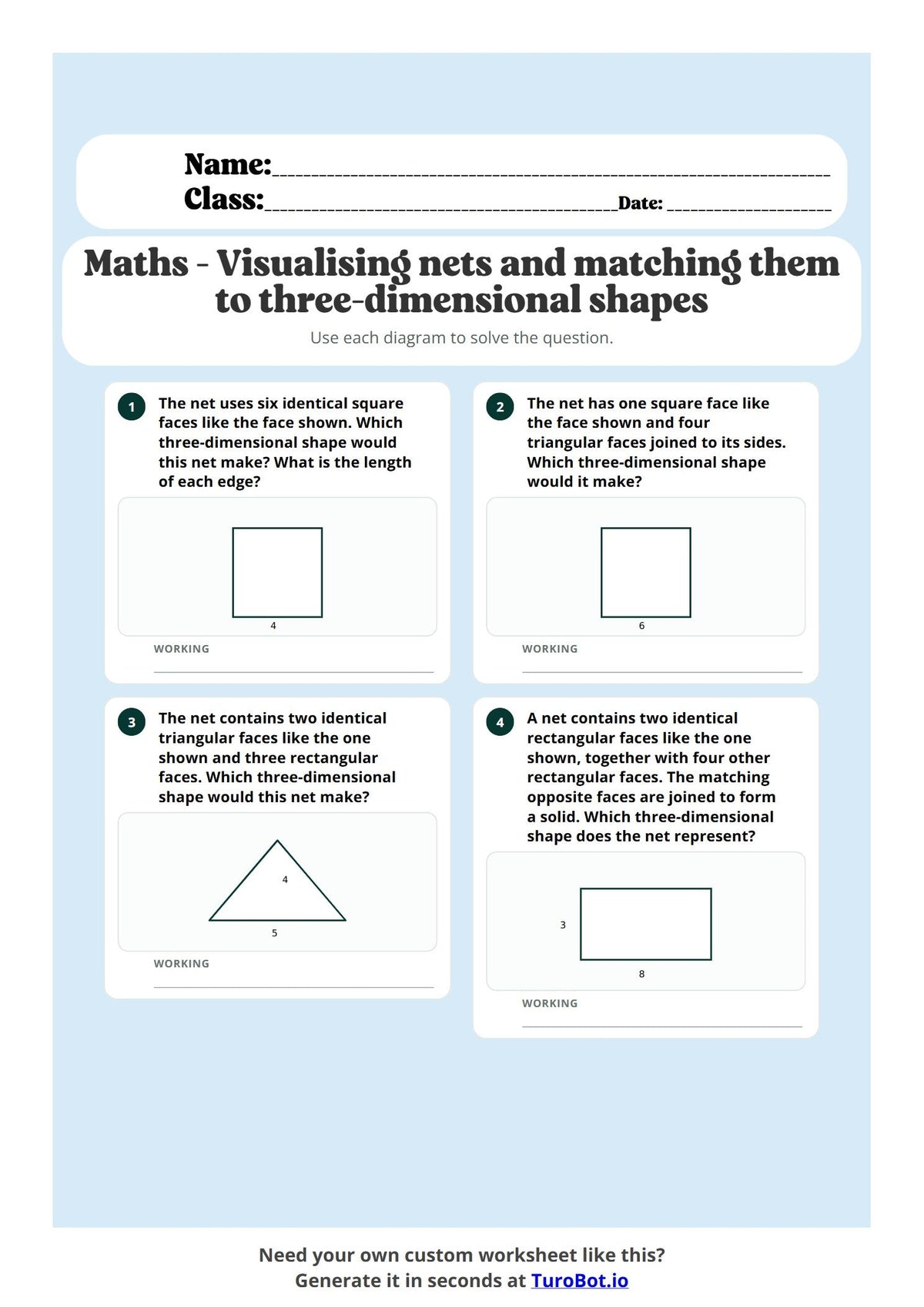 Free Year 6 Math Worksheet - Visualising Three-dimensional shapes preview