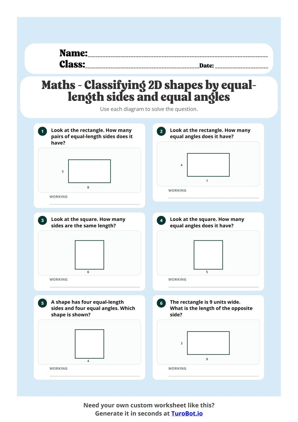 Free Year 3 Math Worksheet - Classifying 2D shapes preview