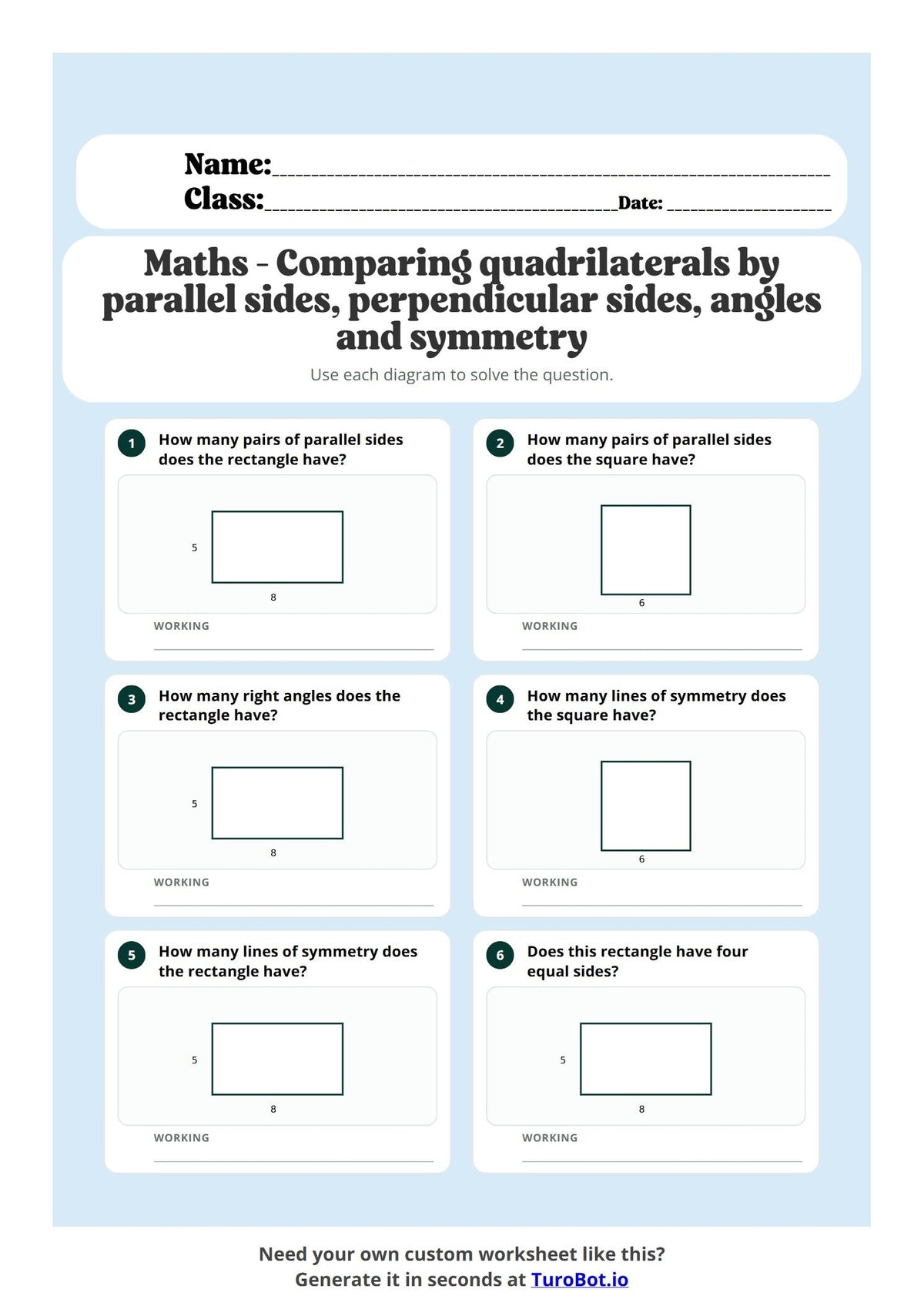 Free Year 4 Math Worksheet - Comparing Quadrilaterals preview