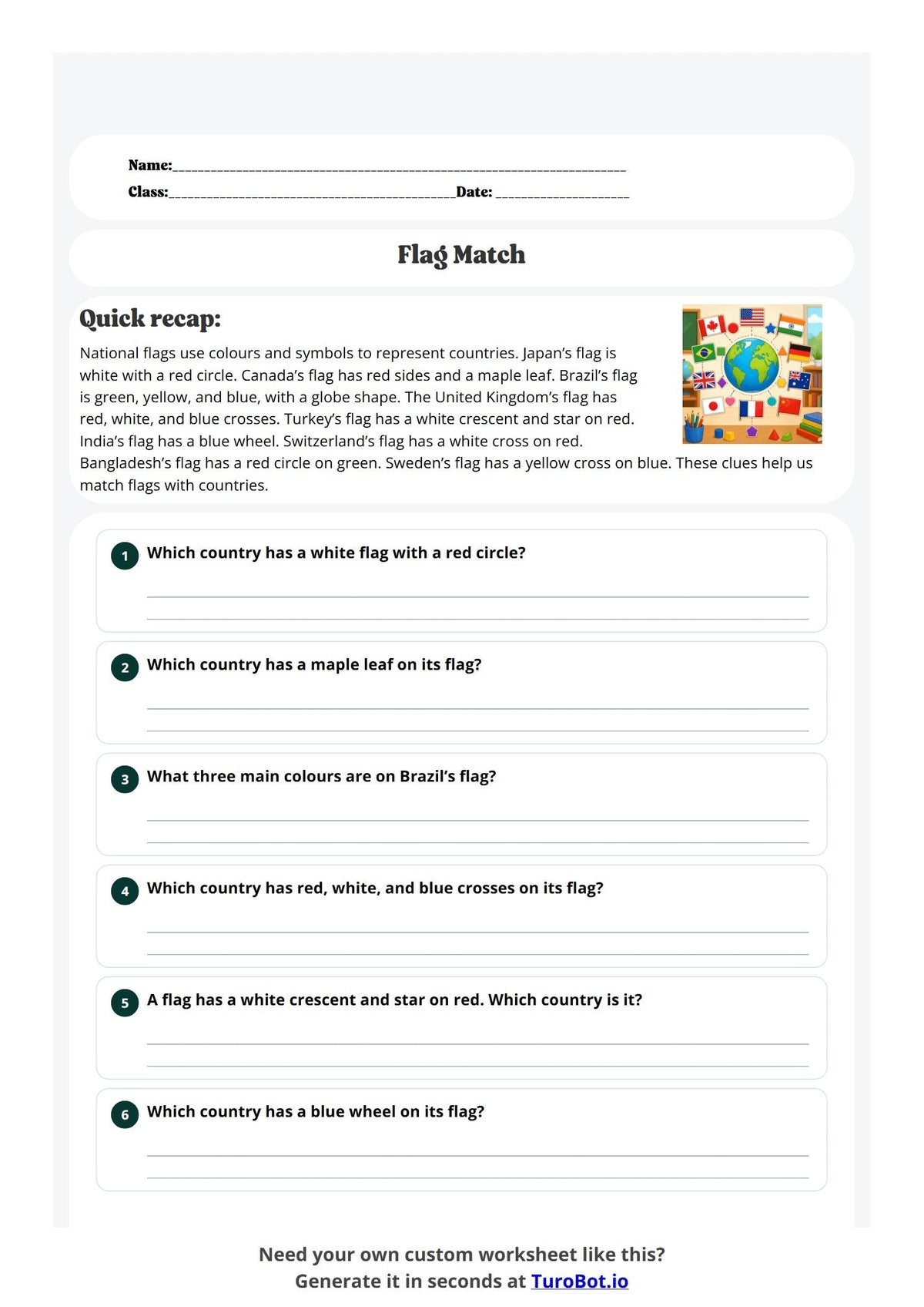 Free Year 3 Worksheet - Flag Match preview