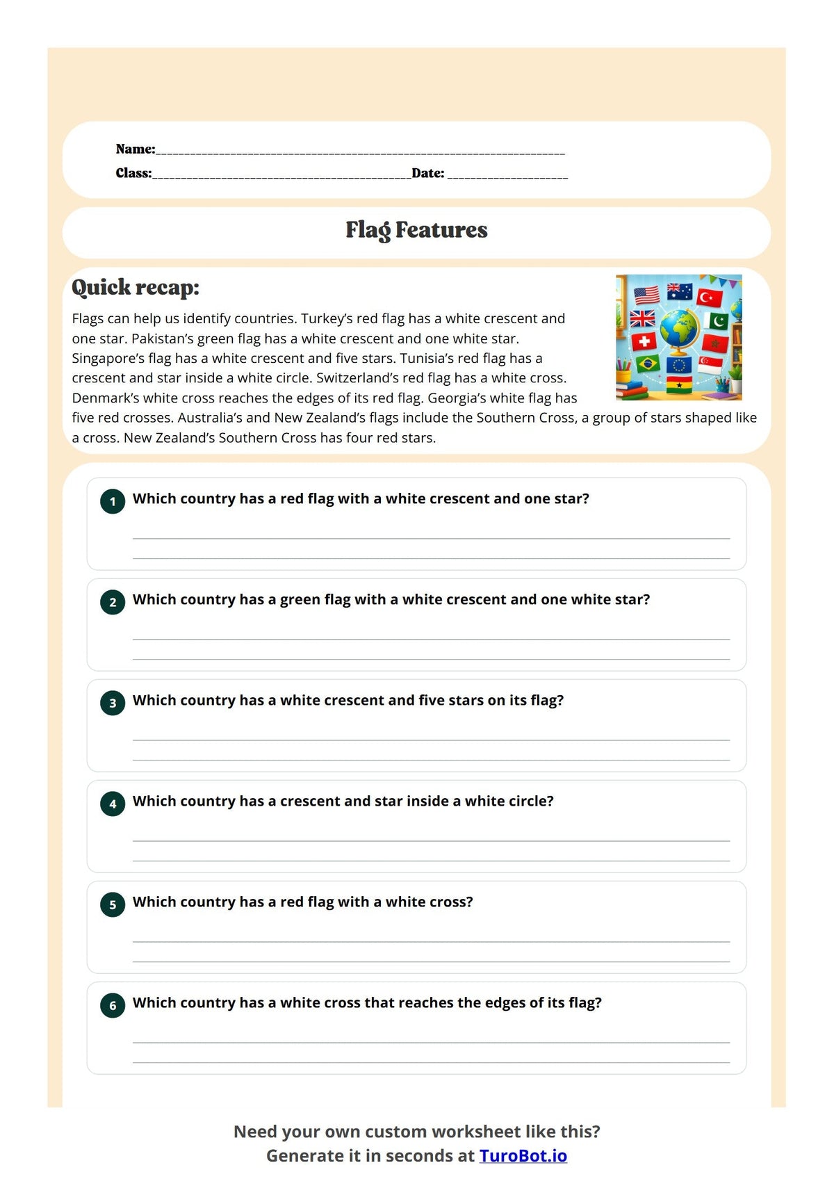 Free Year 4 Worksheet - Flag Features preview