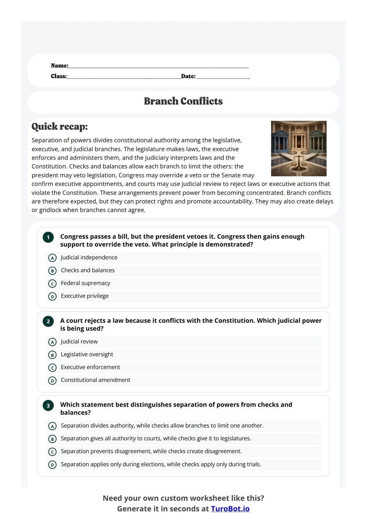 Free Year 10 Worksheet - Branch Conflicts preview