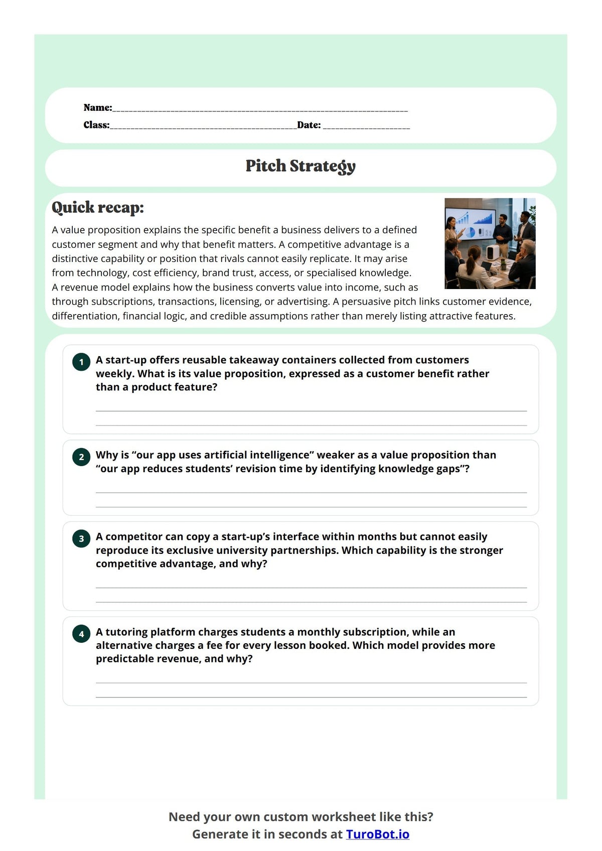 Free Year 12 Worksheet - Pitch Strategy preview