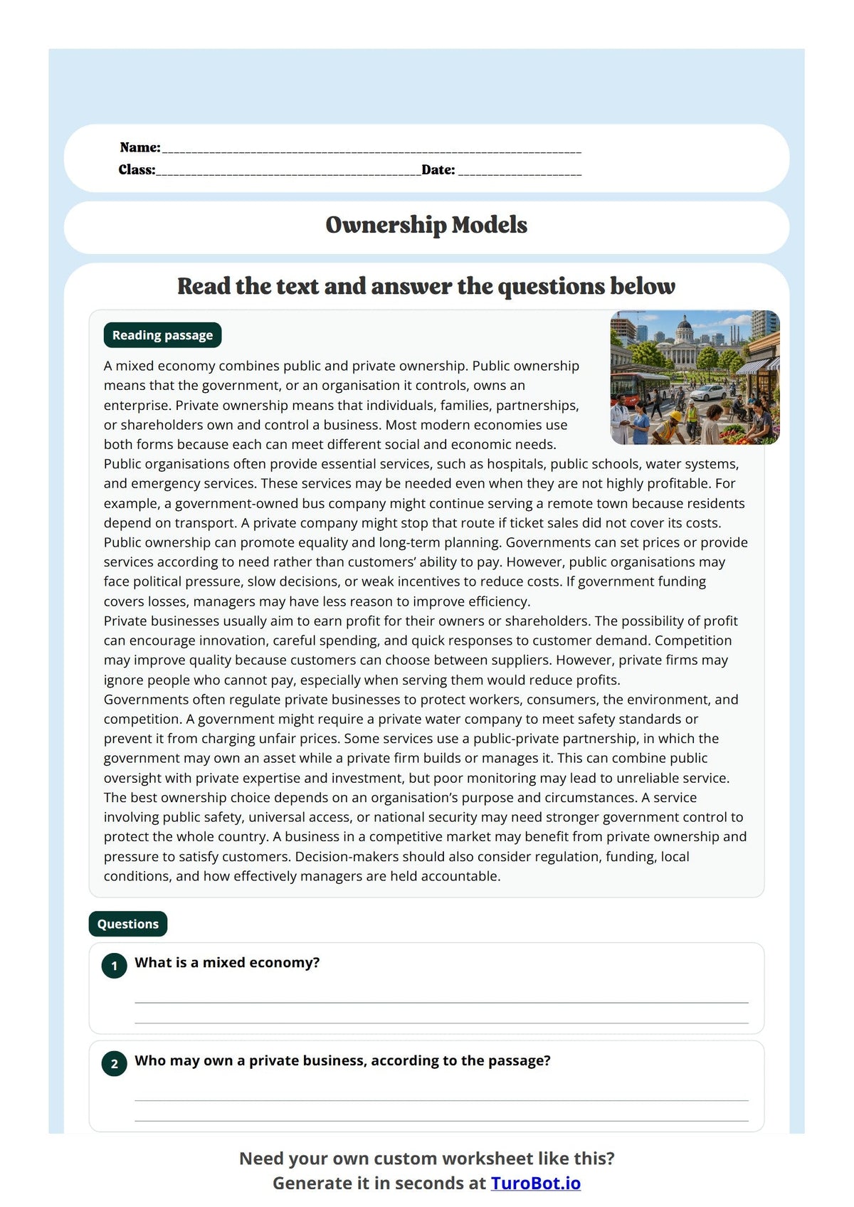 Free Year 11 Worksheet - Ownership Models preview