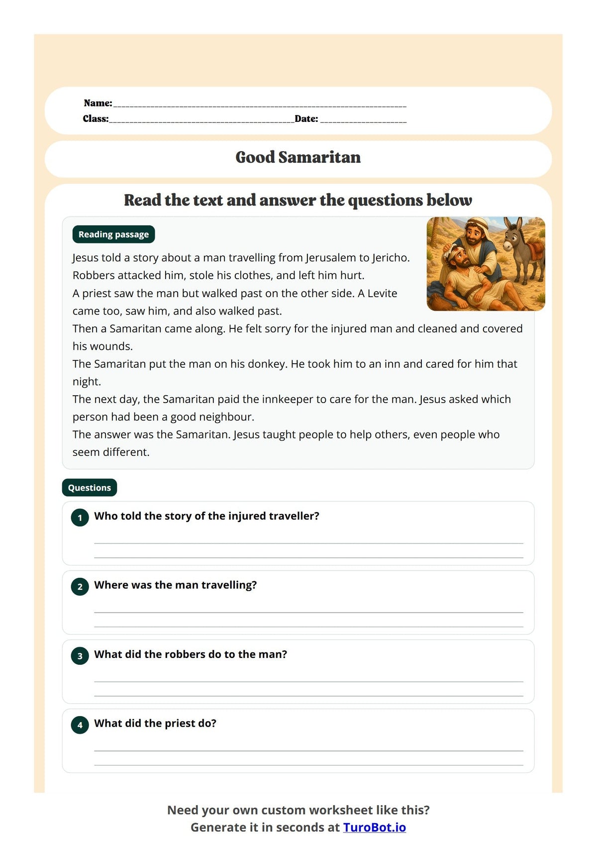 Free Year 3 Worksheet - Good Samaritan preview