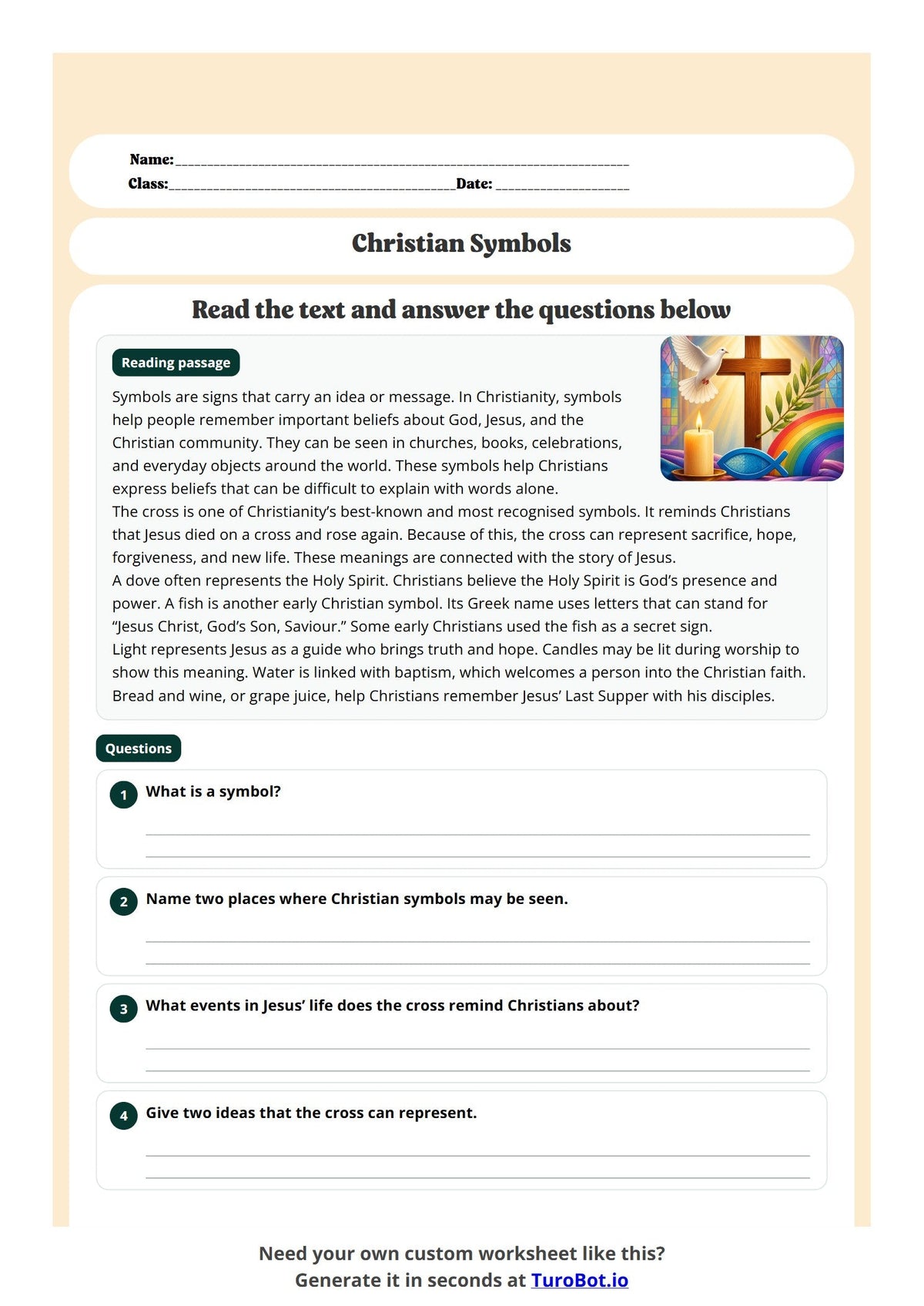 Free Year 5 Worksheet - Christian Symbols preview