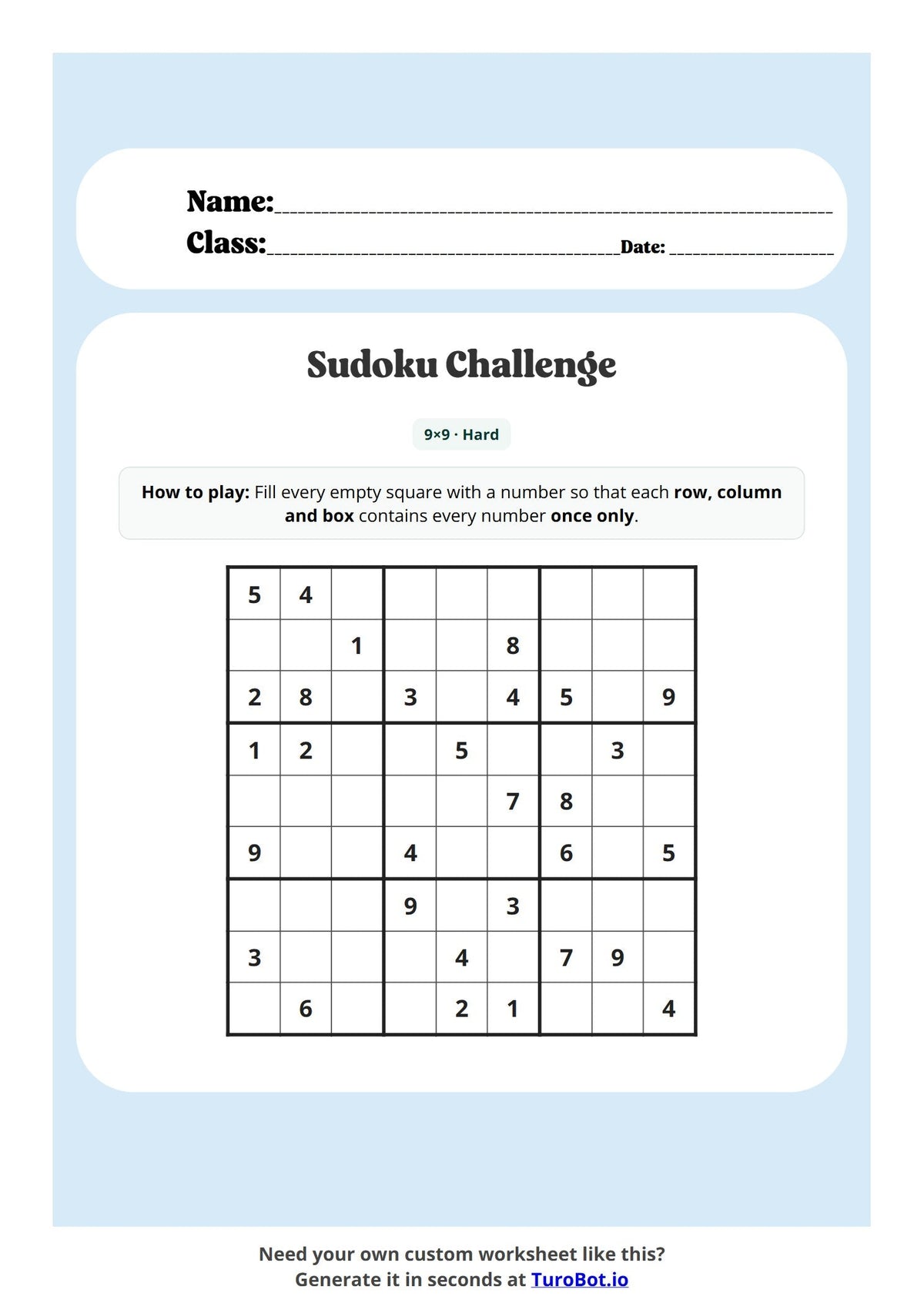 Sudoku Challenge (Hard) preview